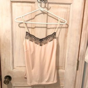 Blush Pink Camisole with delicate black lace trim